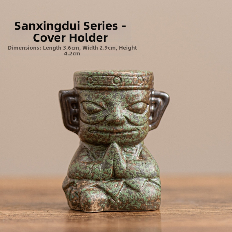 Sanxingdui keramický Tea Pet s ľudským tvárom, ozdoba na písací stôl, retro štýl, ľahký luxus