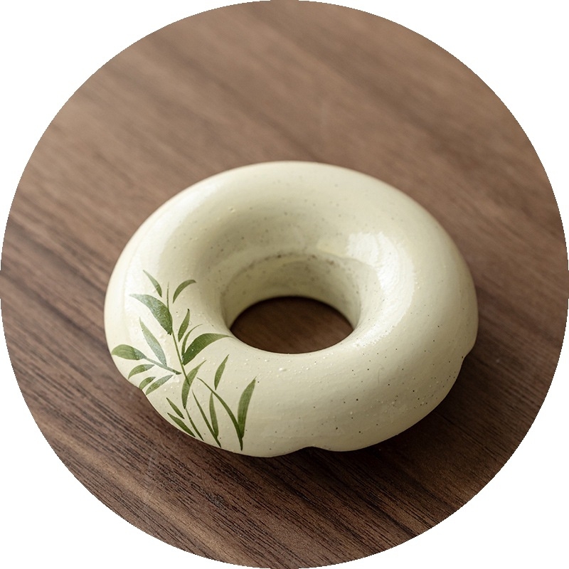 Ceainică ceramică cu motiv de bambus, ceai cu capac și suport pentru capac gaiwan, accesorii pentru ceremonia ceaiului