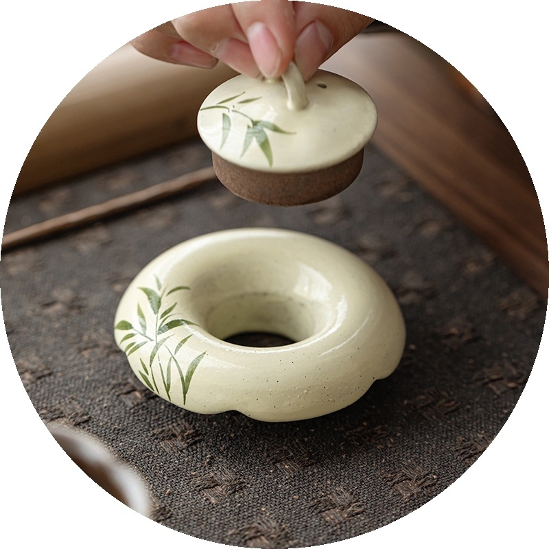Ceainică ceramică cu motiv de bambus, ceai cu capac și suport pentru capac gaiwan, accesorii pentru ceremonia ceaiului
