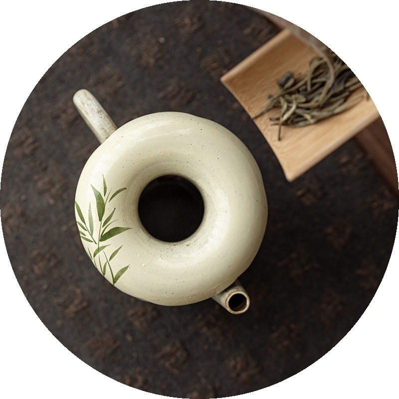 Ceainică ceramică cu motiv de bambus, ceai cu capac și suport pentru capac gaiwan, accesorii pentru ceremonia ceaiului