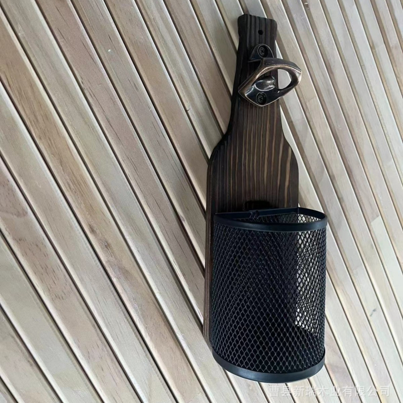 Deschizător de sticle din lemn, montat pe perete, cu coș pentru dopuri – decor pentru bucătărie și bar