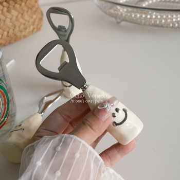 Deschizător pentru sticle de bere în formă de T, mâner ceramic, poate sta în picioare, deschizător creativ pentru capace din oțel inoxidabil
