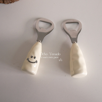 Deschizător pentru sticle de bere în formă de T, mâner ceramic, poate sta în picioare, deschizător creativ pentru capace din oțel inoxidabil