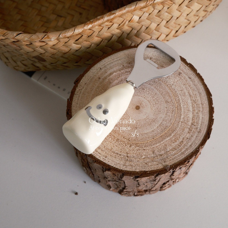 Deschizător pentru sticle de bere în formă de T, mâner ceramic, poate sta în picioare, deschizător creativ pentru capace din oțel inoxidabil