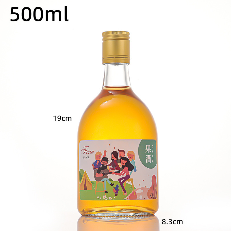 Prozirna staklena boca za voćno vino, boca za sokove, domaće vino s čepom, 500 ml ili 375 ml