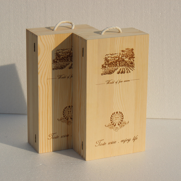 Cutie cadou din lemn pentru două sticle de vin roșu, cutie din lemn pentru ambalare vin, set de 2