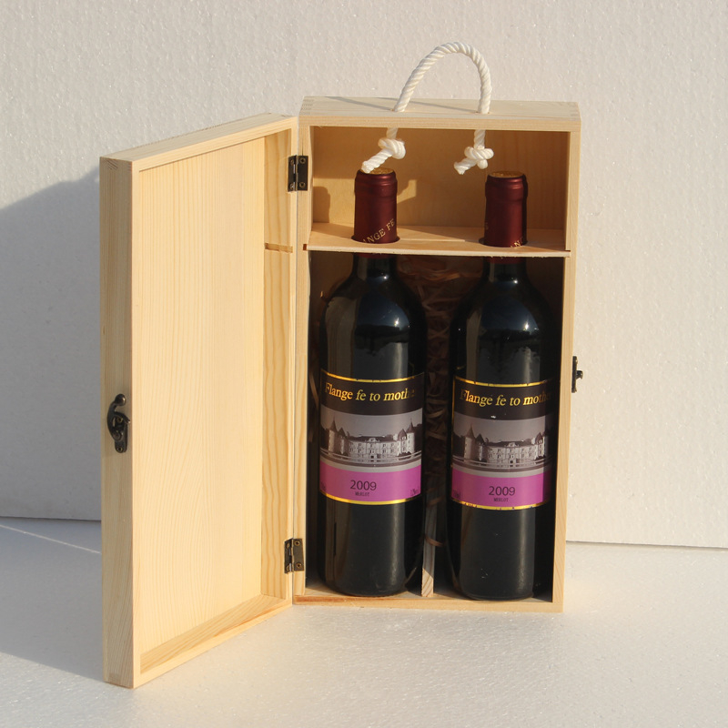 Cutie cadou din lemn pentru două sticle de vin roșu, cutie din lemn pentru ambalare vin, set de 2