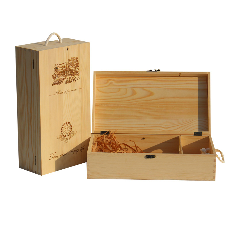 Cutie cadou din lemn pentru două sticle de vin roșu, cutie din lemn pentru ambalare vin, set de 2