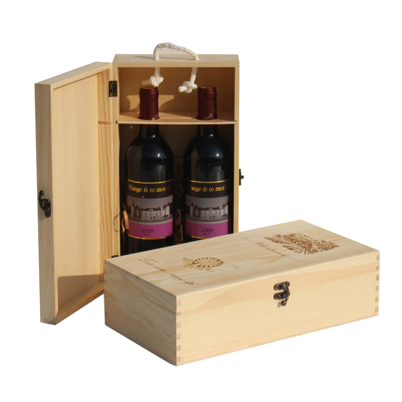 Cutie cadou din lemn pentru două sticle de vin roșu, cutie din lemn pentru ambalare vin, set de 2