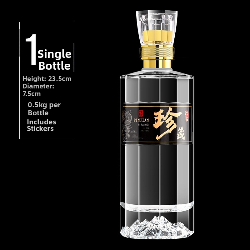 Fúkaná priehľadná sklenená fľaša na likér, uzavretá prázdna fľaša, krištáľovo biele prevedenie, zberateľská fľaša