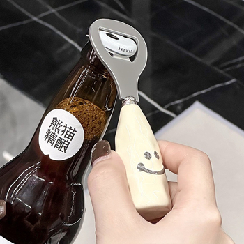 Deschizător de sticle de bere cu zâmbet, mâner ceramic, portabil, din oțel inoxidabil, pentru uz casnic și comercial