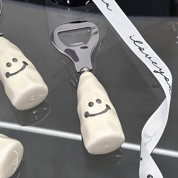 Deschizător de sticle de bere cu zâmbet, mâner ceramic, portabil, din oțel inoxidabil, pentru uz casnic și comercial