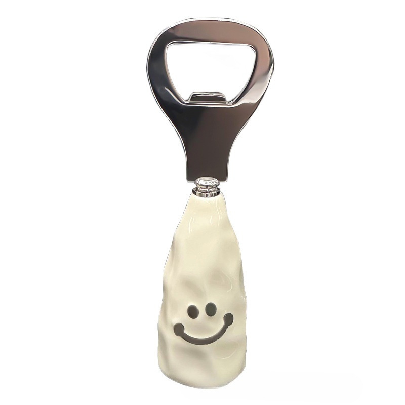 Deschizător de sticle de bere cu zâmbet, mâner ceramic, portabil, din oțel inoxidabil, pentru uz casnic și comercial