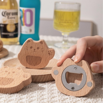 Deschizător de sticle din lemn solid, cu magnet pentru frigider, design cartoon pentru bere și băuturi