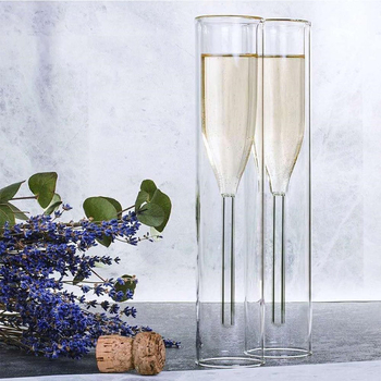 Pahar de șampanie din borosilicat, dublu pereți, clar, cu bule, pentru nunți și cocktailuri, 101–200 ml