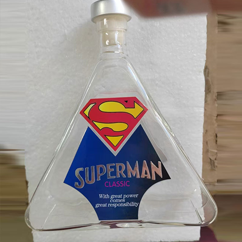 Sticlă de vin goală, cu formă specială, sigilată, pentru whisky și vodcă, cu logo Detroit Superman