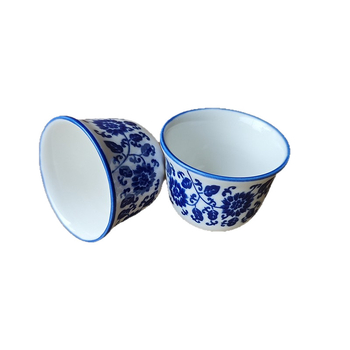 Pahar ceramic mic de vin cu subglazură albastru-alb, stil chinezesc