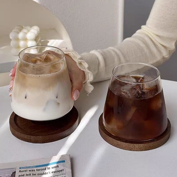 Pahar din sticlă în stil japonez Mount Fuji, borosilicată, 301–400 ml, pentru iced Americano latte și alte băuturi