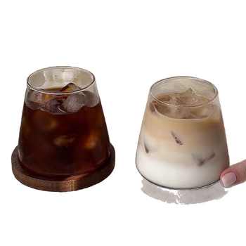 Pahar din sticlă în stil japonez Mount Fuji, borosilicată, 301–400 ml, pentru iced Americano latte și alte băuturi