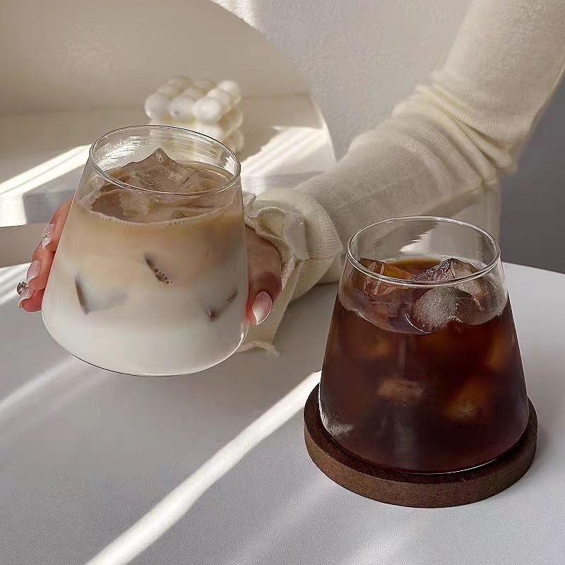 Pahar din sticlă în stil japonez Mount Fuji, borosilicată, 301–400 ml, pentru iced Americano latte și alte băuturi