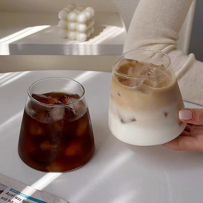 Pahar din sticlă în stil japonez Mount Fuji, borosilicată, 301–400 ml, pentru iced Americano latte și alte băuturi