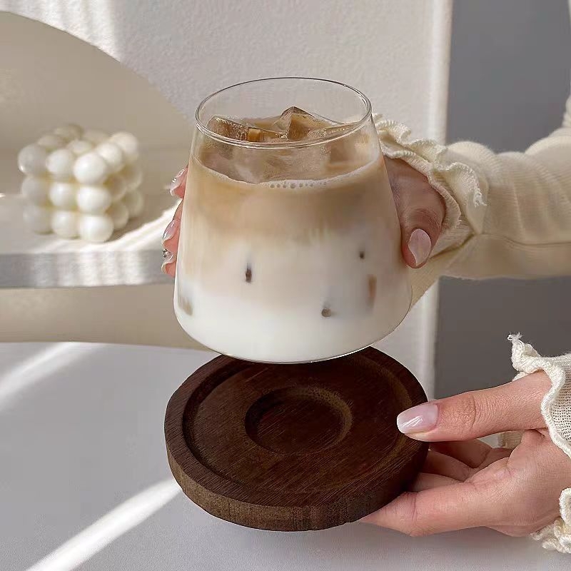 Pahar din sticlă în stil japonez Mount Fuji, borosilicată, 301–400 ml, pentru iced Americano latte și alte băuturi