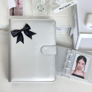 Album pentru carduri, cu aspect metalic argintiu din PU, A5 gros, design minimalist, pentru fotografii de 3 inci, 10 pagini
