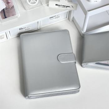 Album pentru carduri, cu aspect metalic argintiu din PU, A5 gros, design minimalist, pentru fotografii de 3 inci, 10 pagini