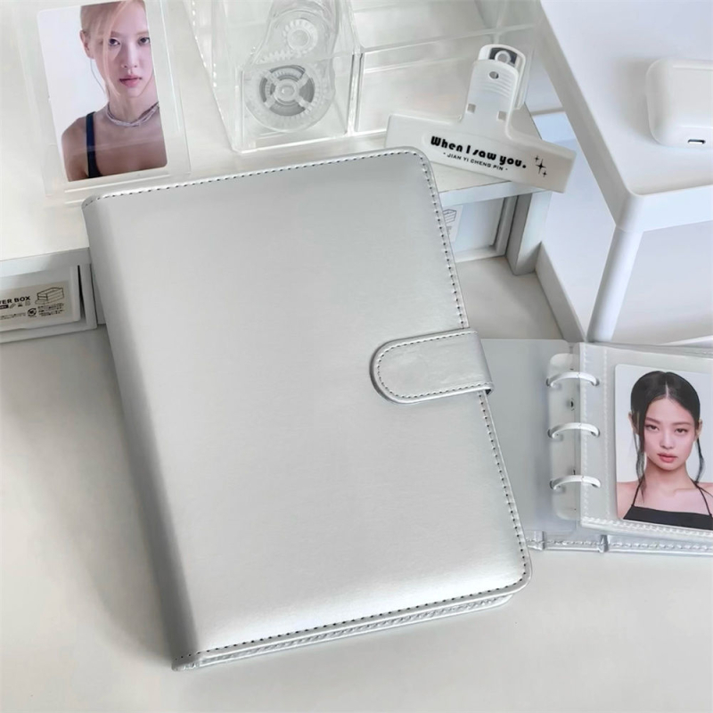 Album pentru carduri, cu aspect metalic argintiu din PU, A5 gros, design minimalist, pentru fotografii de 3 inci, 10 pagini