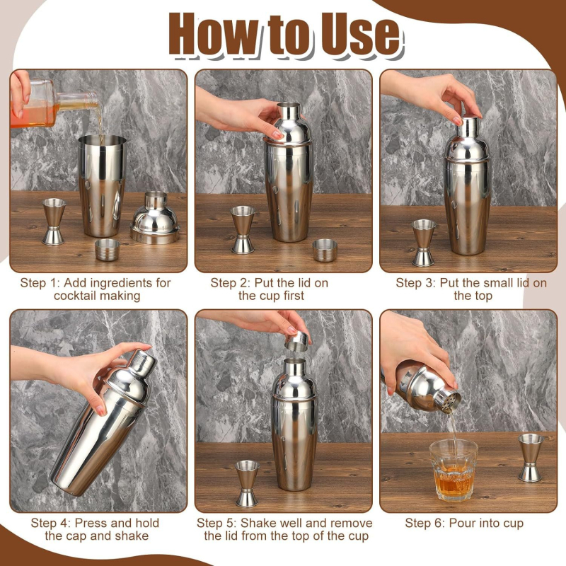 Set de 8 piese din oțel inoxidabil pentru bar, cu shaker