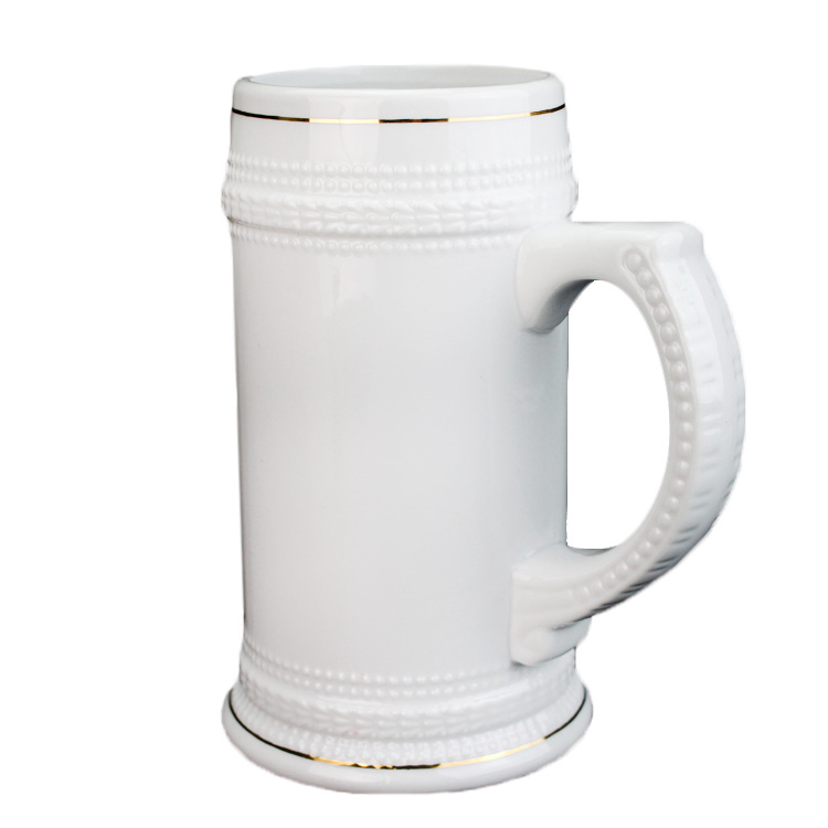 Cană de bere cu transfer termic, ceramică de înaltă calitate, cu mâner, margine aurie, capacitate 601–700 ml, personalizabil