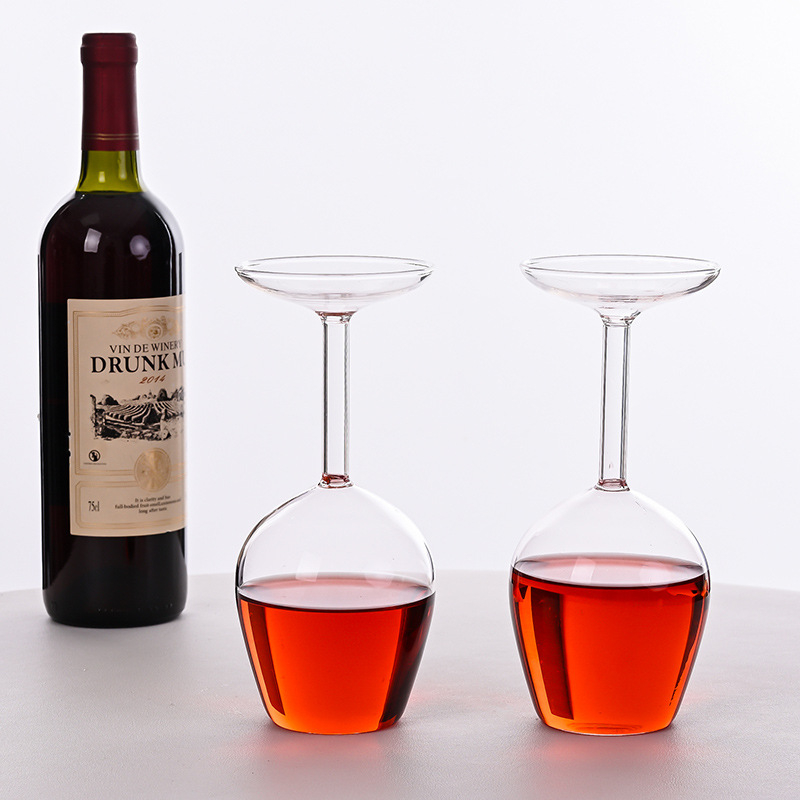 Pahar de vin roșu din sticlă borosilicată, design inversat, stil minimalist pentru casă