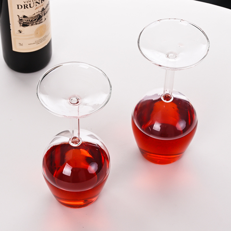 Pahar de vin roșu din sticlă borosilicată, design inversat, stil minimalist pentru casă