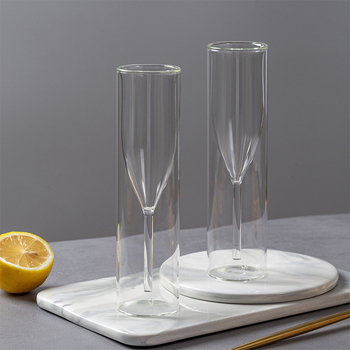 Pahar dublu-strat pentru șampanie și vin roșu, goblet în formă de lalea, design modern, transparent pentru bar, pahar de cocktail cu bule