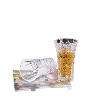 Pahar din sticlă pentru whisky și cocktail, cu motive florale în relief