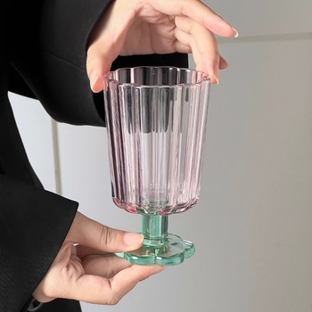 Pahar din sticlă colorat pentru băuturi, pahar scurt de cocktail pentru femei, pahar pentru înghețată, stil minimalist, stil Insta