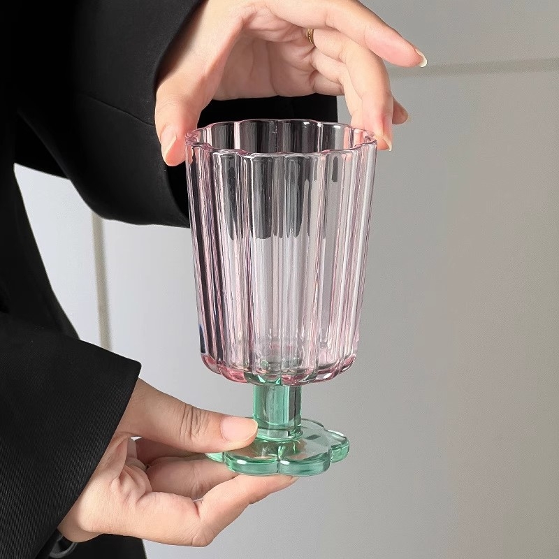 Pahar din sticlă colorat pentru băuturi, pahar scurt de cocktail pentru femei, pahar pentru înghețată, stil minimalist, stil Insta