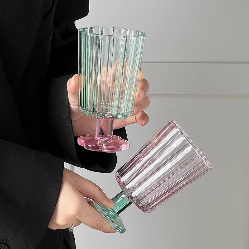 Pahar din sticlă colorat pentru băuturi, pahar scurt de cocktail pentru femei, pahar pentru înghețată, stil minimalist, stil Insta
