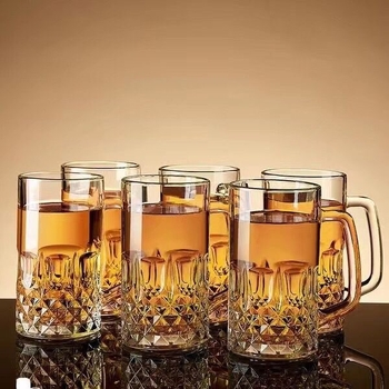 Pahar de bere 500 ml, sticlă groasă, cu mâner, pentru uz casnic și în bar
