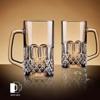 Pahar de bere 500 ml, sticlă groasă, cu mâner, pentru uz casnic și în bar