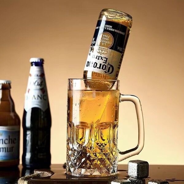 Pahar de bere 500 ml, sticlă groasă, cu mâner, pentru uz casnic și în bar