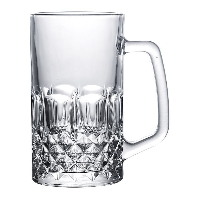 Pahar de bere 500 ml, sticlă groasă, cu mâner, pentru uz casnic și în bar