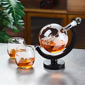 Set de decantare pentru whisky în formă de glob, cu sticlă de whisky și distribuitor – set luxos pentru bar