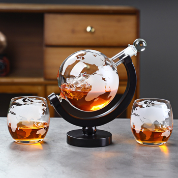 Set de decantare pentru whisky în formă de glob, cu sticlă de whisky și distribuitor – set luxos pentru bar