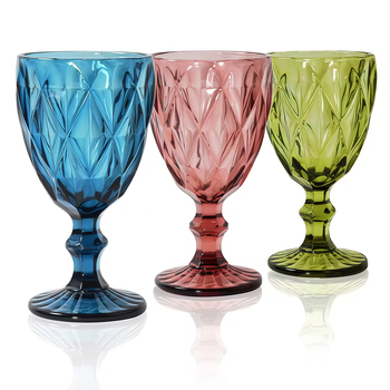 Pahar de vin roșu din sticlă colorată, cu tulpină groasă și cupă înaltă, relief retro, pahar de șampanie elegant
