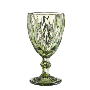 Pahar de vin roșu din sticlă colorată, cu tulpină groasă și cupă înaltă, relief retro, pahar de șampanie elegant