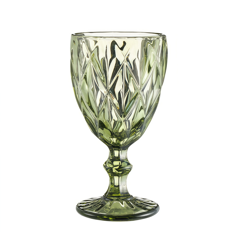 Pahar de vin roșu din sticlă colorată, cu tulpină groasă și cupă înaltă, relief retro, pahar de șampanie elegant