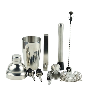 Set de 10 piese din oțel inoxidabil pentru barman, cu raft din lemn, pentru barul de acasă