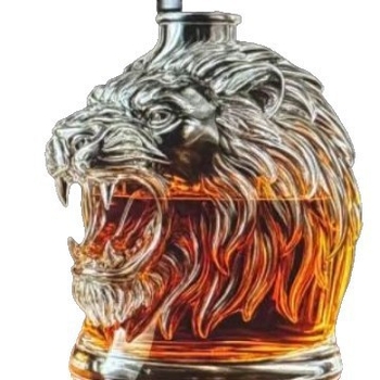Decantor din sticlă borosilicat cu cap de leu, formă unică, 101–200 ml, pentru whisky și vodkă