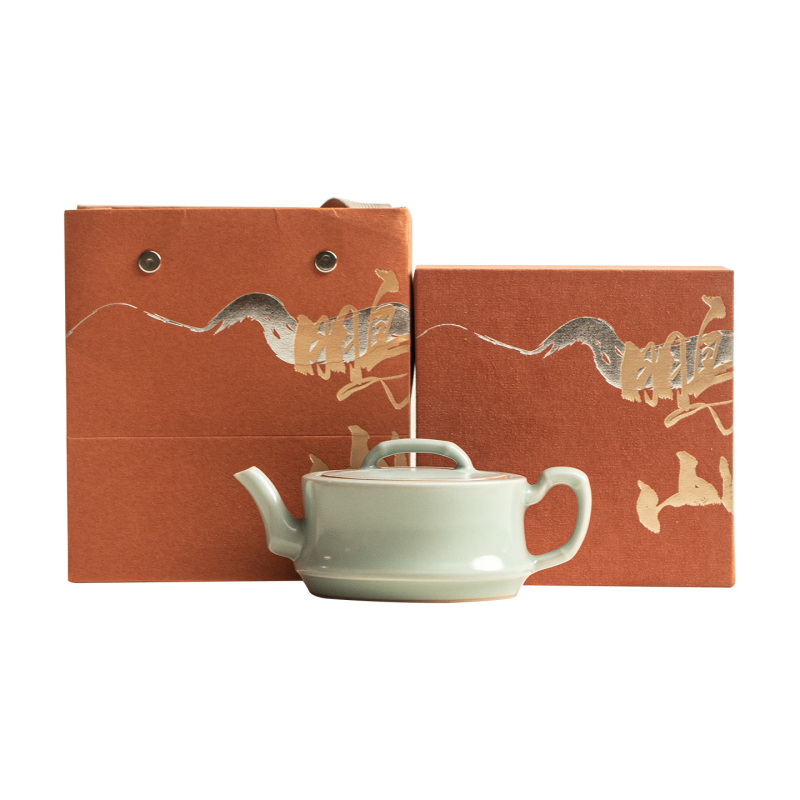 Ceainic ceramic cu glazură albastru cer, Ru Kiln, design cu segmente de bambus, pentru uz casnic, set Kung Fu ceai ceramic, o singură oală, cadou